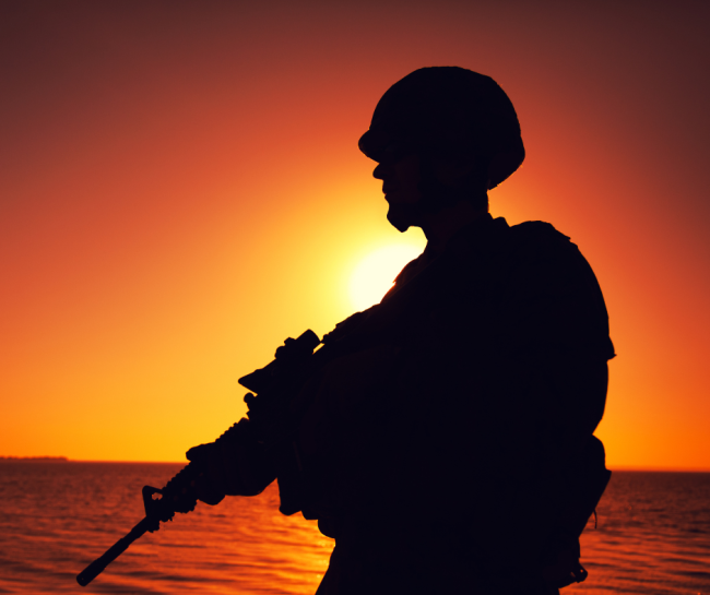 soldier in a sunset
